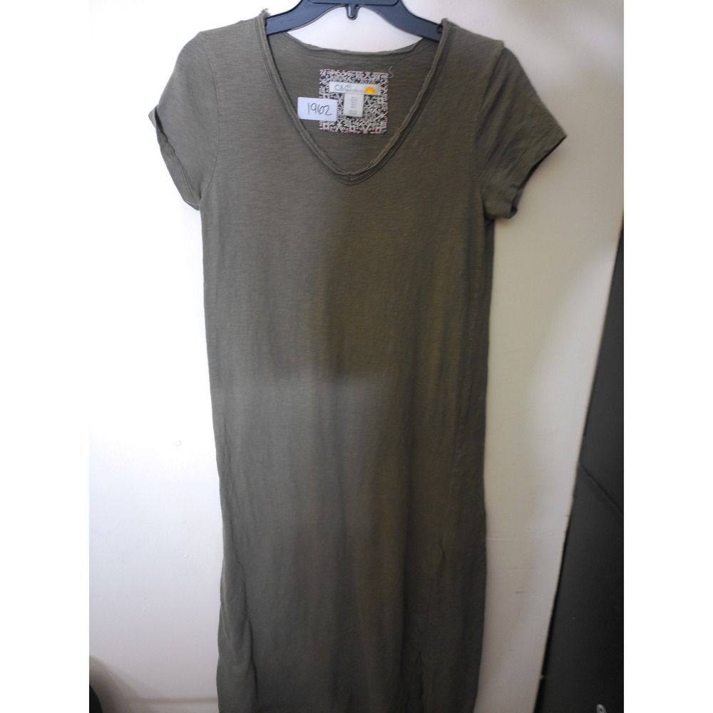 C&C California Maxi Dress Womens S Olive Green V-Neck Slub Cotton Casual Airy